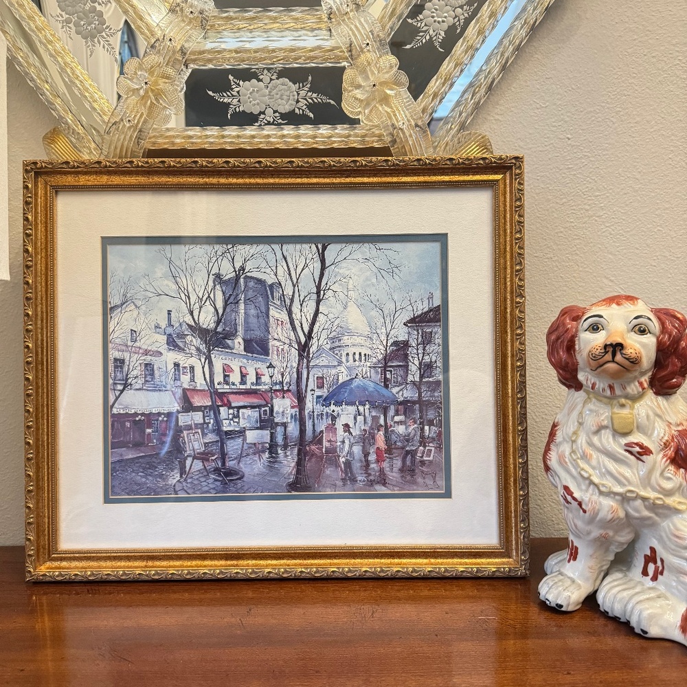 VTG Gold Framed With Print Of Paris La Place du Tertre By Artist Georges B 80's